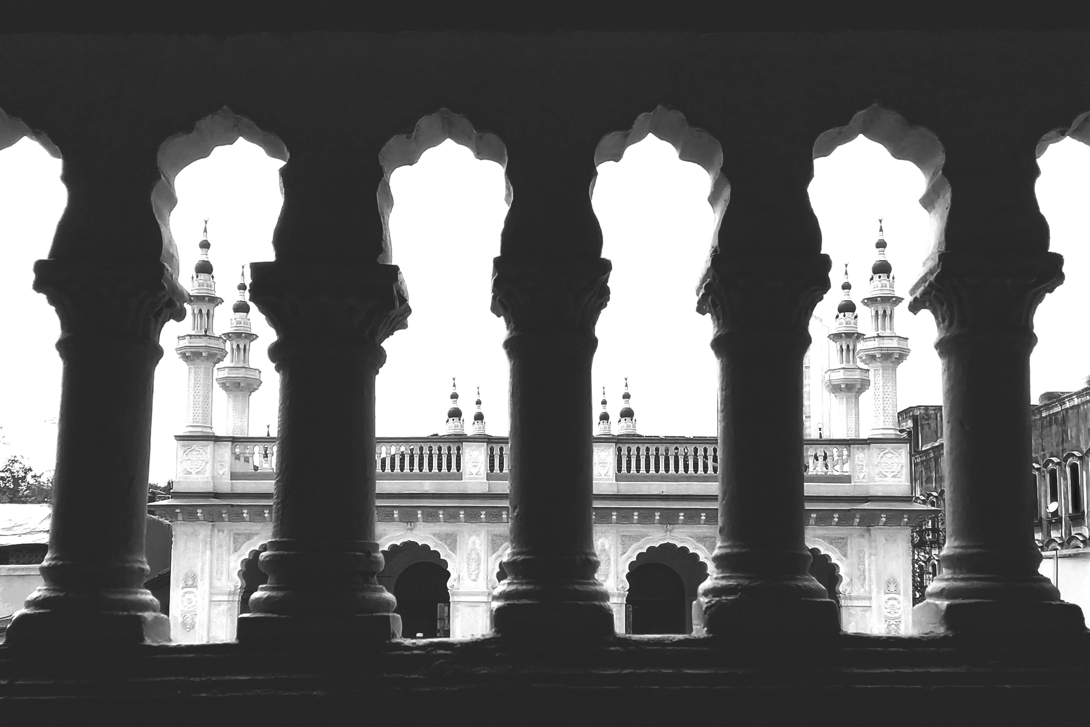 mosque in black and white