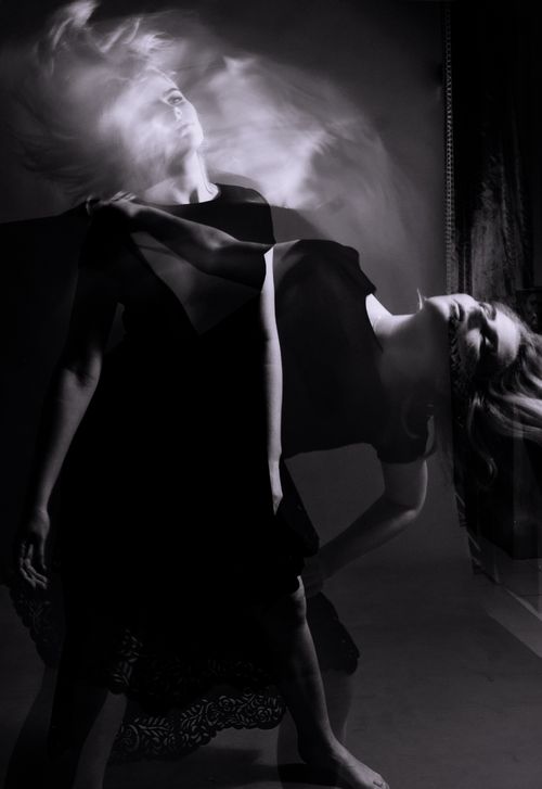 Free Creative black and white portrait showcasing dance movement through double exposure technique. Stock Photo