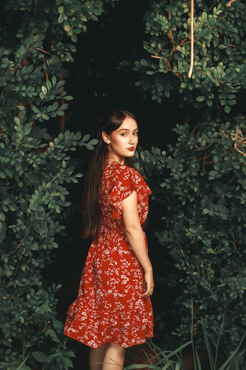 Young Beautiful Woman in Red Dress