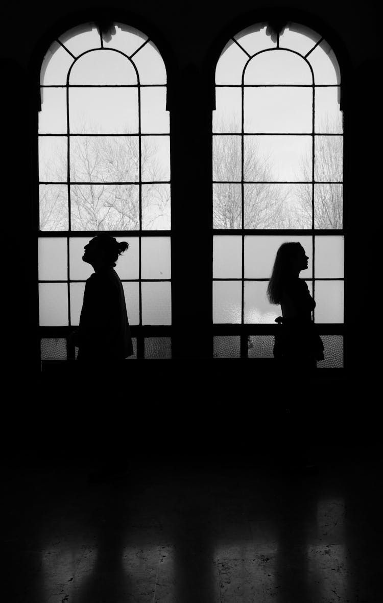 Silhouettes Of Two People In Windows 