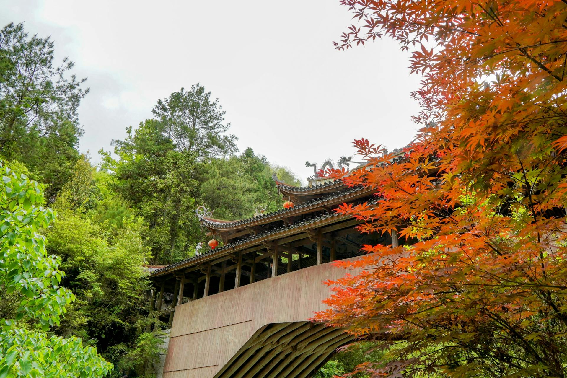 Ancient Chinese Building and Trees in Autumn Foliage