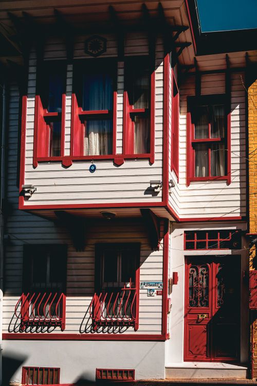 Free Beautiful Ottoman-style house facade with red and white details in İstanbul, Türkiye. Stock Photo