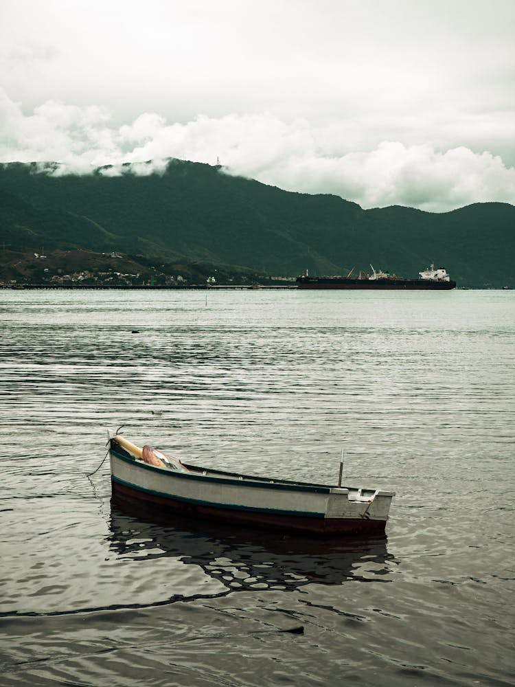 Empty Boat Anchored Near The Shore