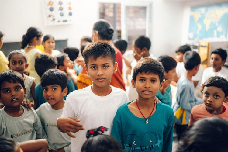 Boys Posing In Classroom 