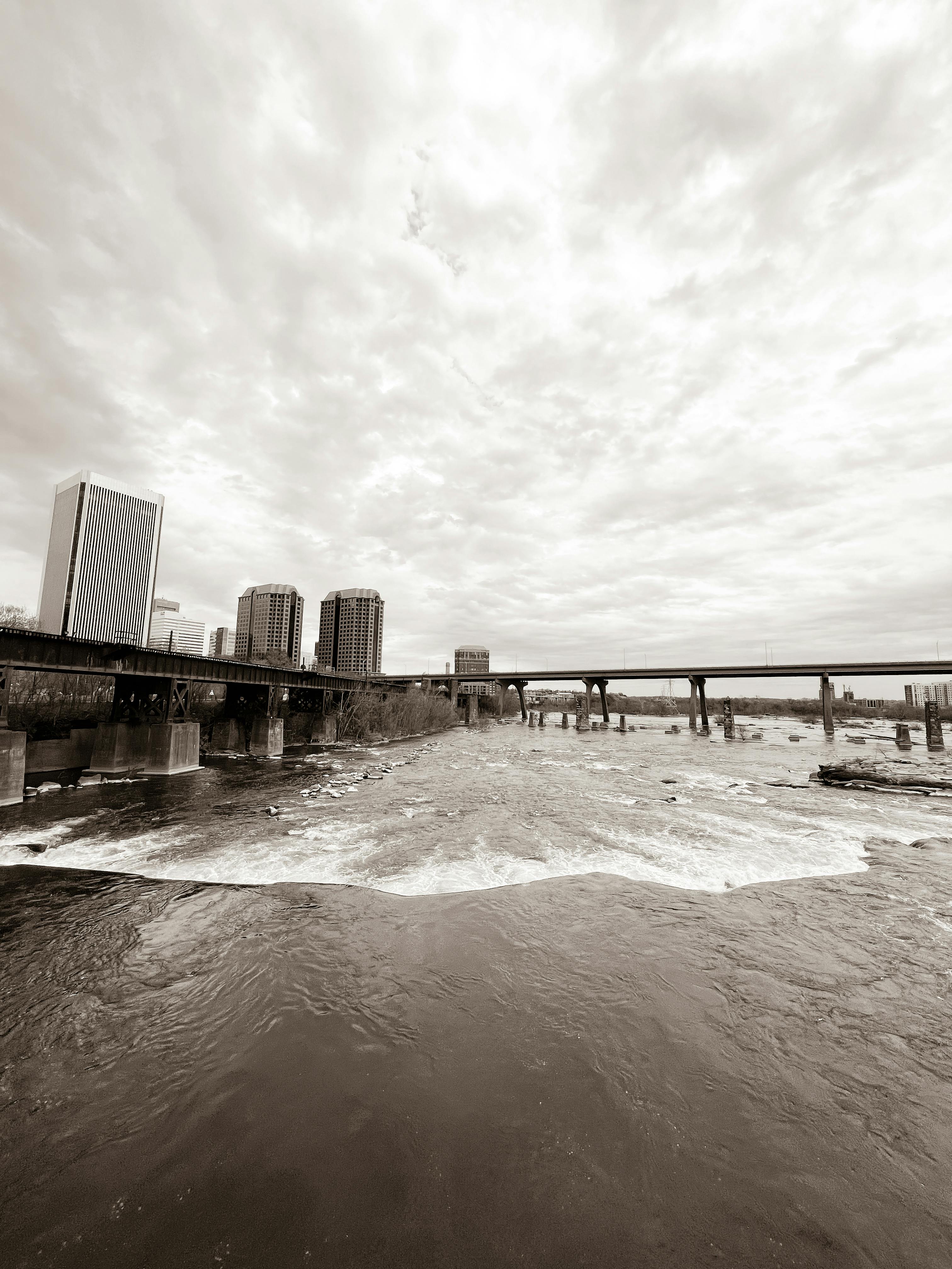 skyscrapers by the river