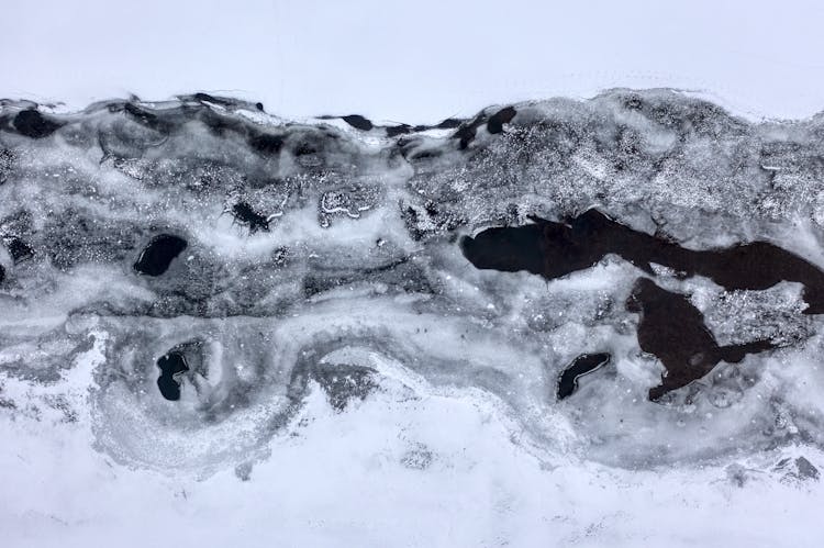 Drone Shot Of River In Ice