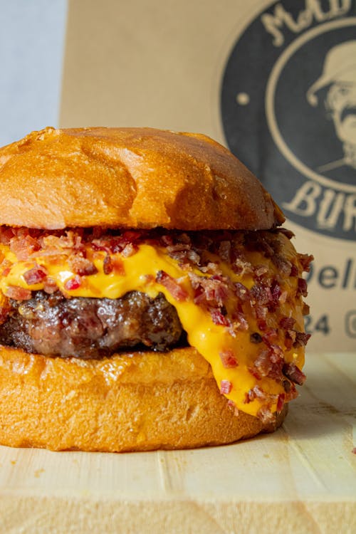 Close-up of a Cheeseburger with Bacon 