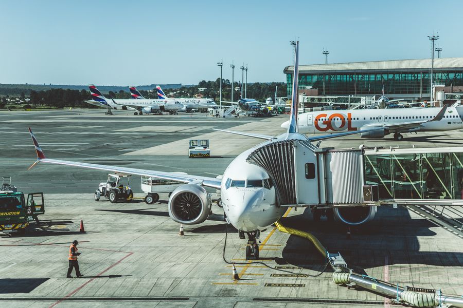 Aircraft parked on an airport apron