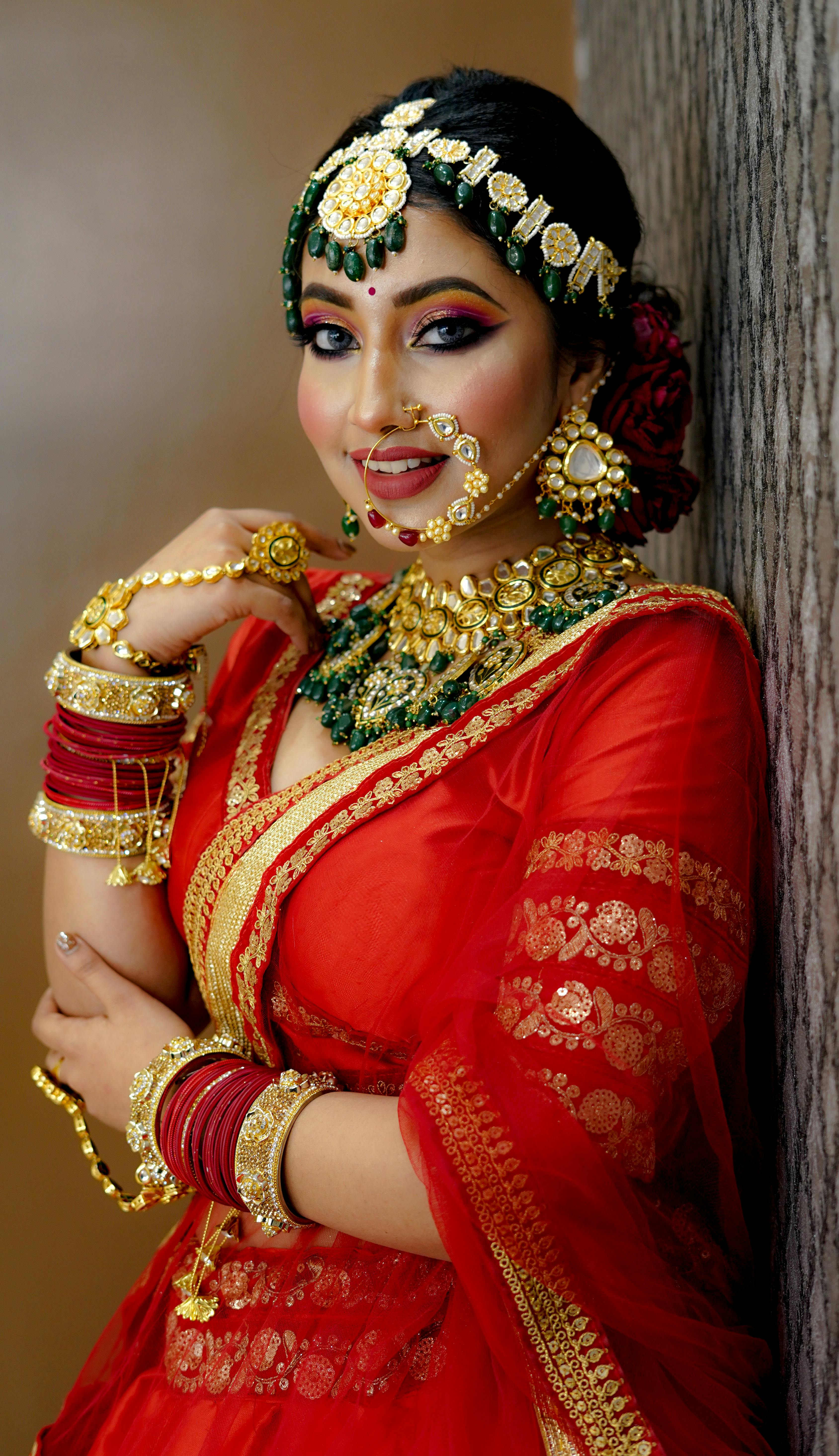Indian Bride With Glam Makeup, Haldi Turmeric on Her Face for Traditional  Ceremony