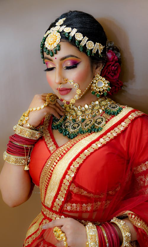 Portrait of a Bride Wearing an Ornate Jewelry