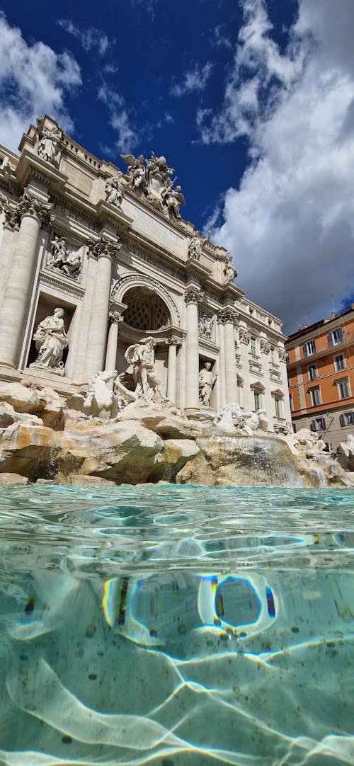 Low Angle Shot of the Trevi Fountain in Rome, Italy 