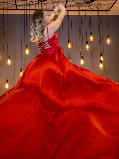 Back View of Woman in Red Dress