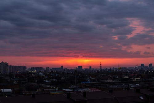 Dramatic Pink Sky over the City at Sunset 