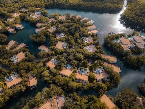 Birds Eye View of Tourist Resort and Lake 