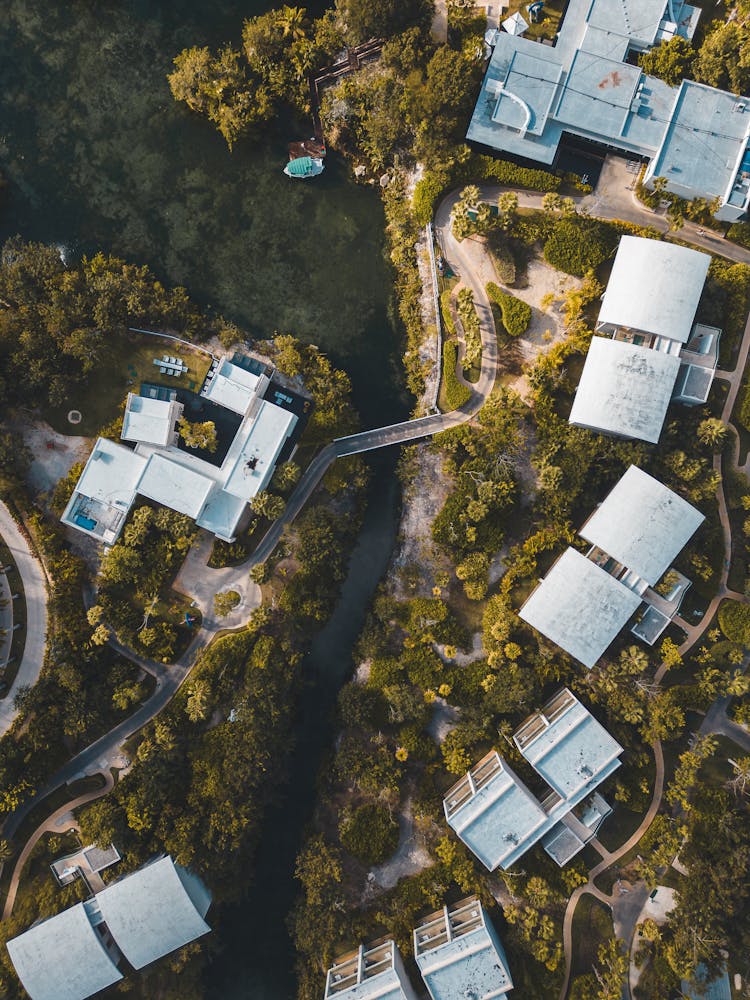 Top View Of A Tourist Resort And A River 