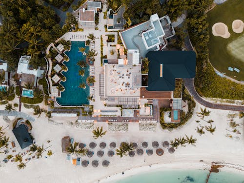 Top view of a Tourist Resort and a Beach 