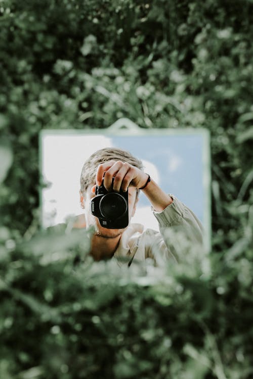 Foto profissional grátis de autorretrato, espelho, folhagem