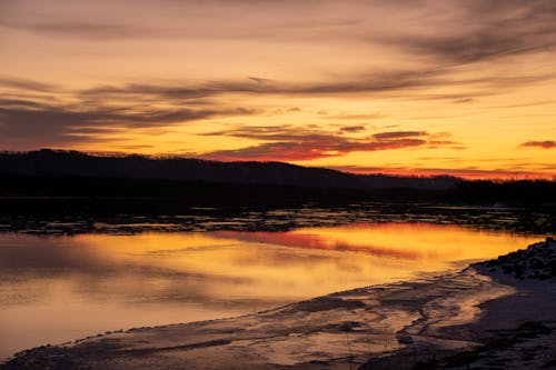 Dramatic Sunset Sky Reflecting in the Lake 