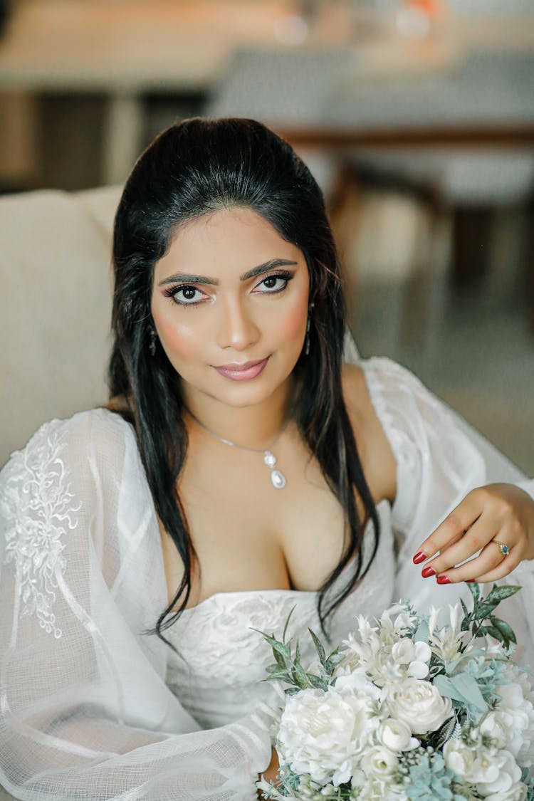 Portrait Of Beautiful Woman In Bridal Gown