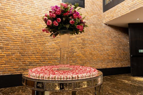 Big Flower Bouquet in Vase on Table