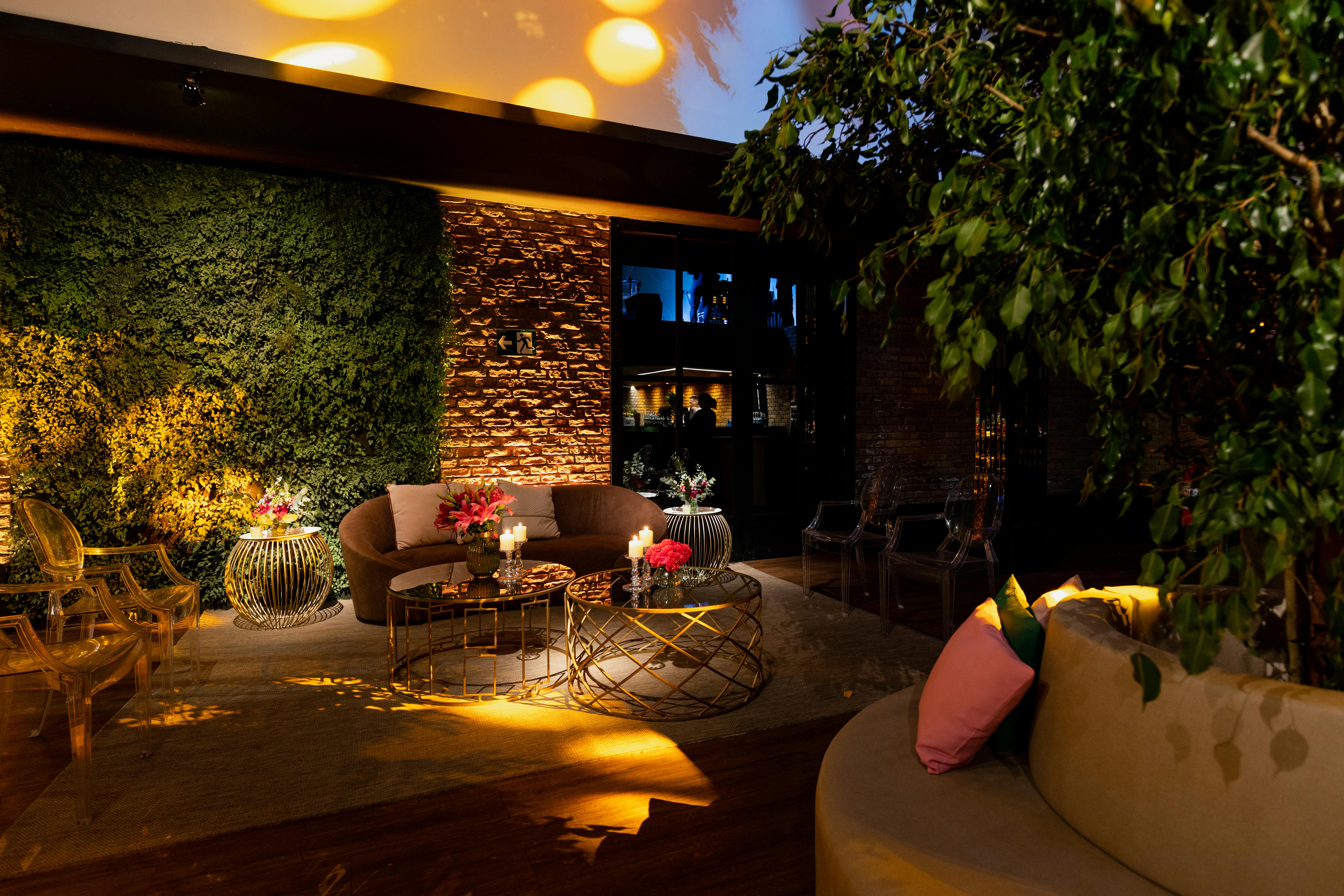 Image Name LED lights illuminating a backyard at night