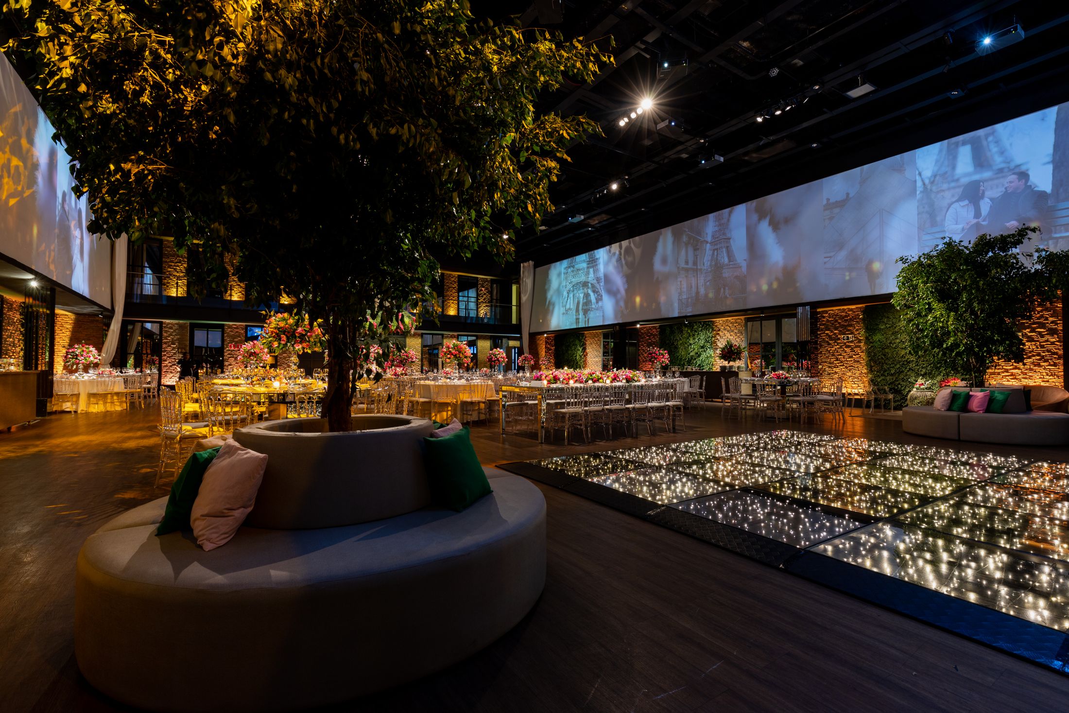 Modern luxury event hall with ambient lighting