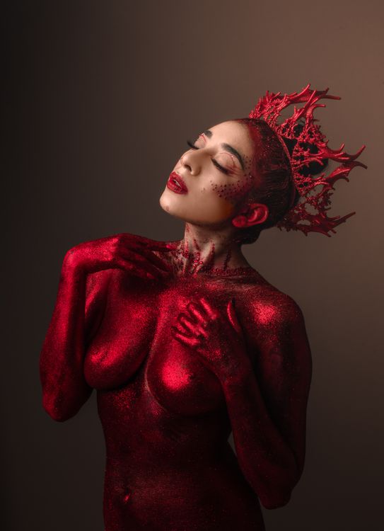Red Body Image Woman with her Body Painted Red · Free Stock Photo
