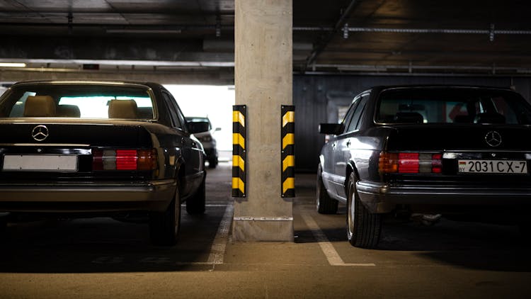 Vintage Mercedes Cars In A Parking Garage