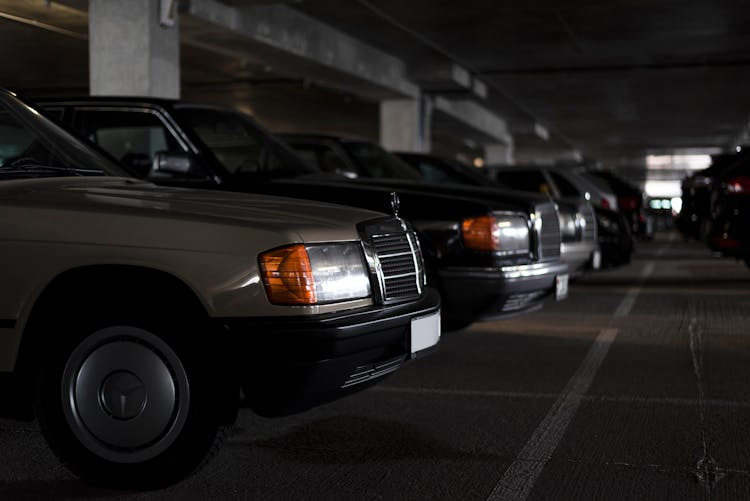 Vintage Mercedes Cars On Parking Lot