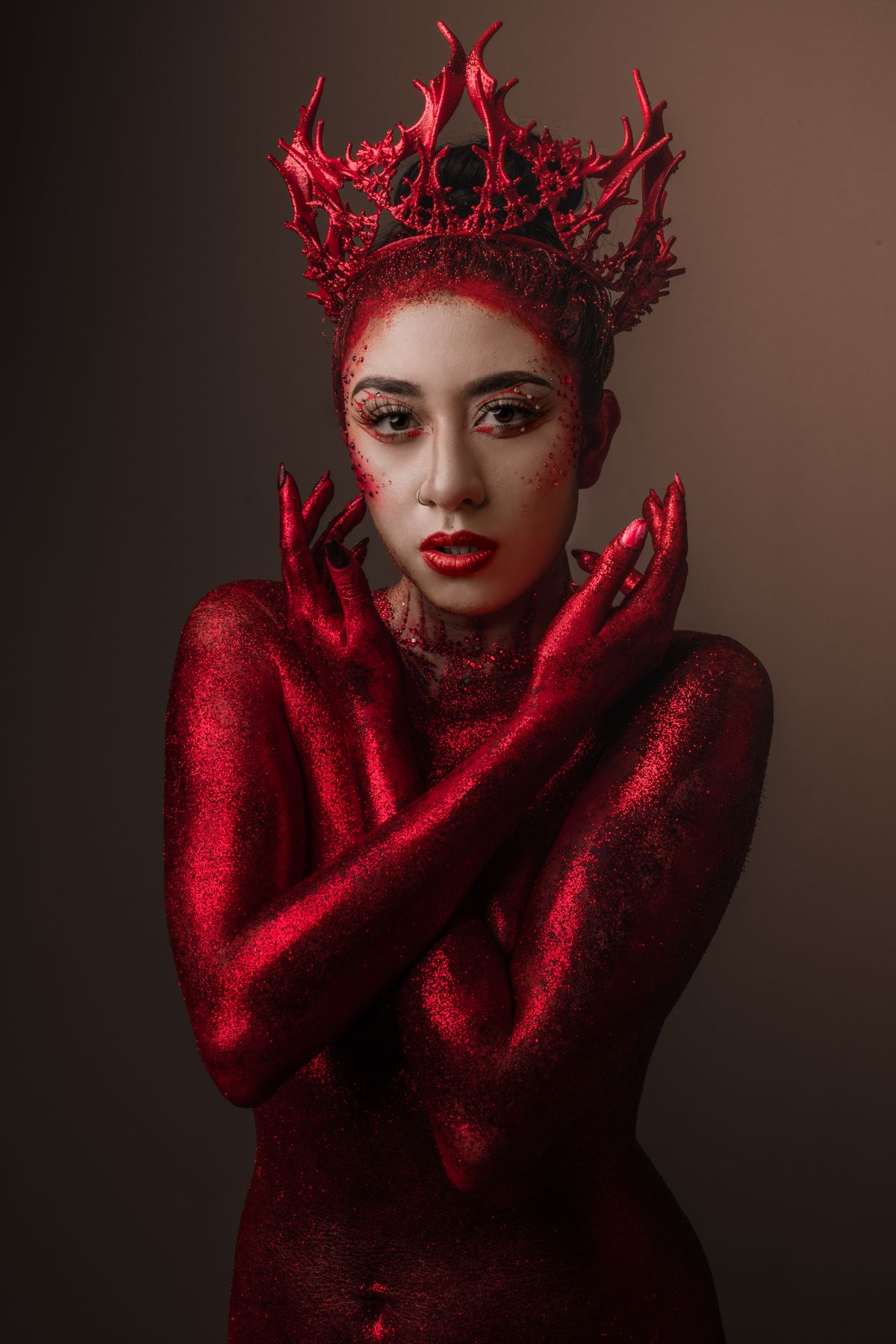 Red Body Image Woman with her Body Painted Red · Free Stock Photo