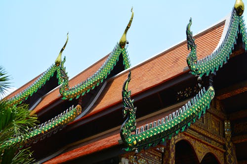 Worms Eye View Of Green And Orange Temple