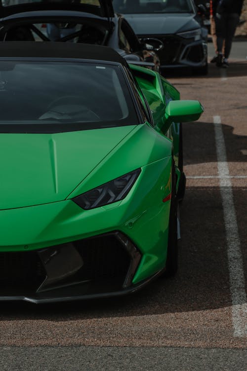 A Green Lamborghini Huracan on a Parking Lot