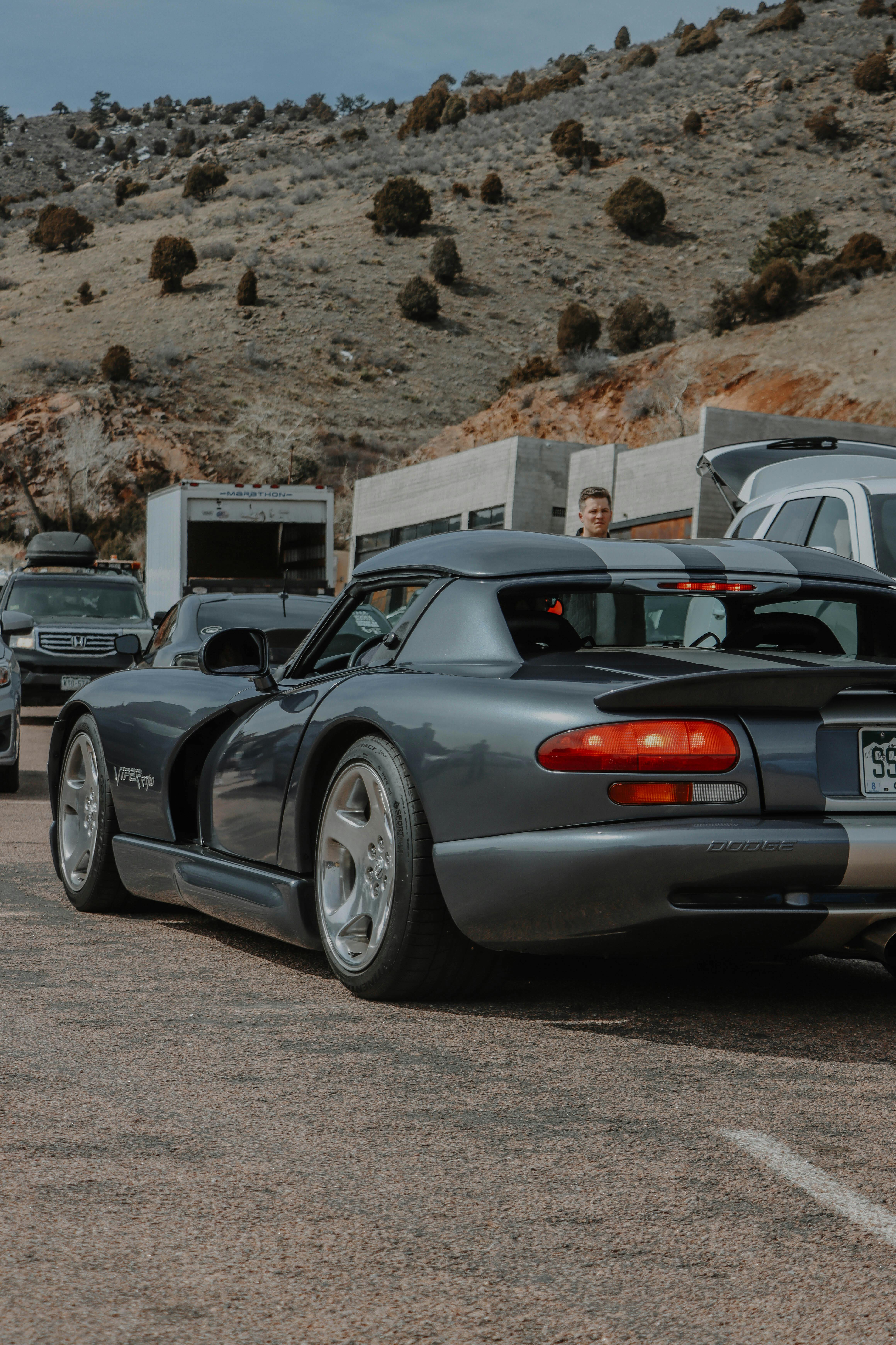 dodge viper on a parking lot at red rocks colorado usa