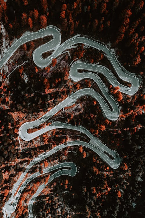 Aerial Photography Of Zig-zag Road