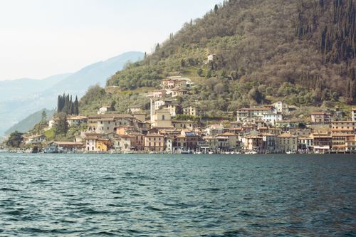 Free Scenic view of Sulzano, a picturesque lakeside town in Lombardia, Italy. Stock Photo