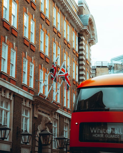 Bus in front of a Government Building in London, UK