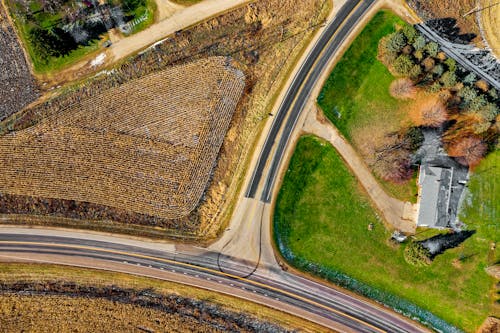 Aerial Photography of Road Near Green Grass F