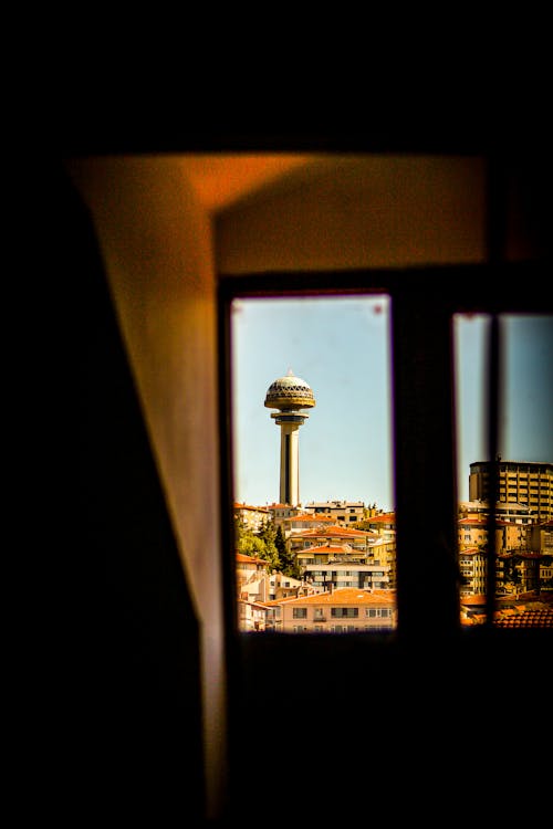 View of the Atakule Tower from a Window of a Building in Ankara, Turkey