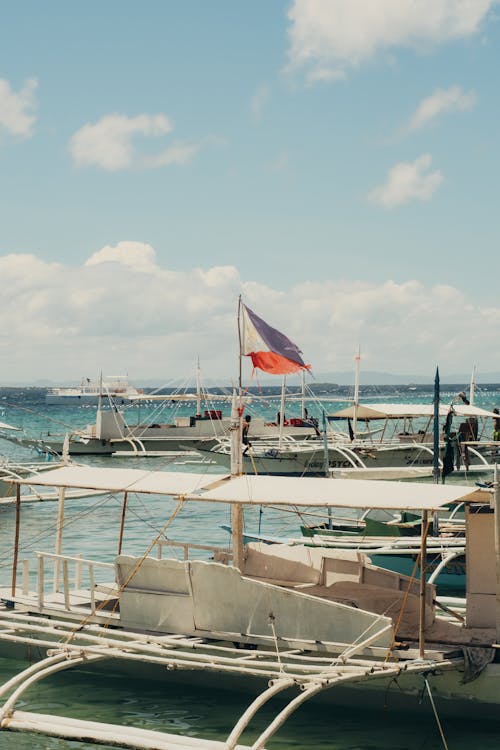 View of Boats Moored on the Shore of an Island in Philippines 