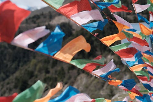 Close-up of Colorful Prayer Flags 