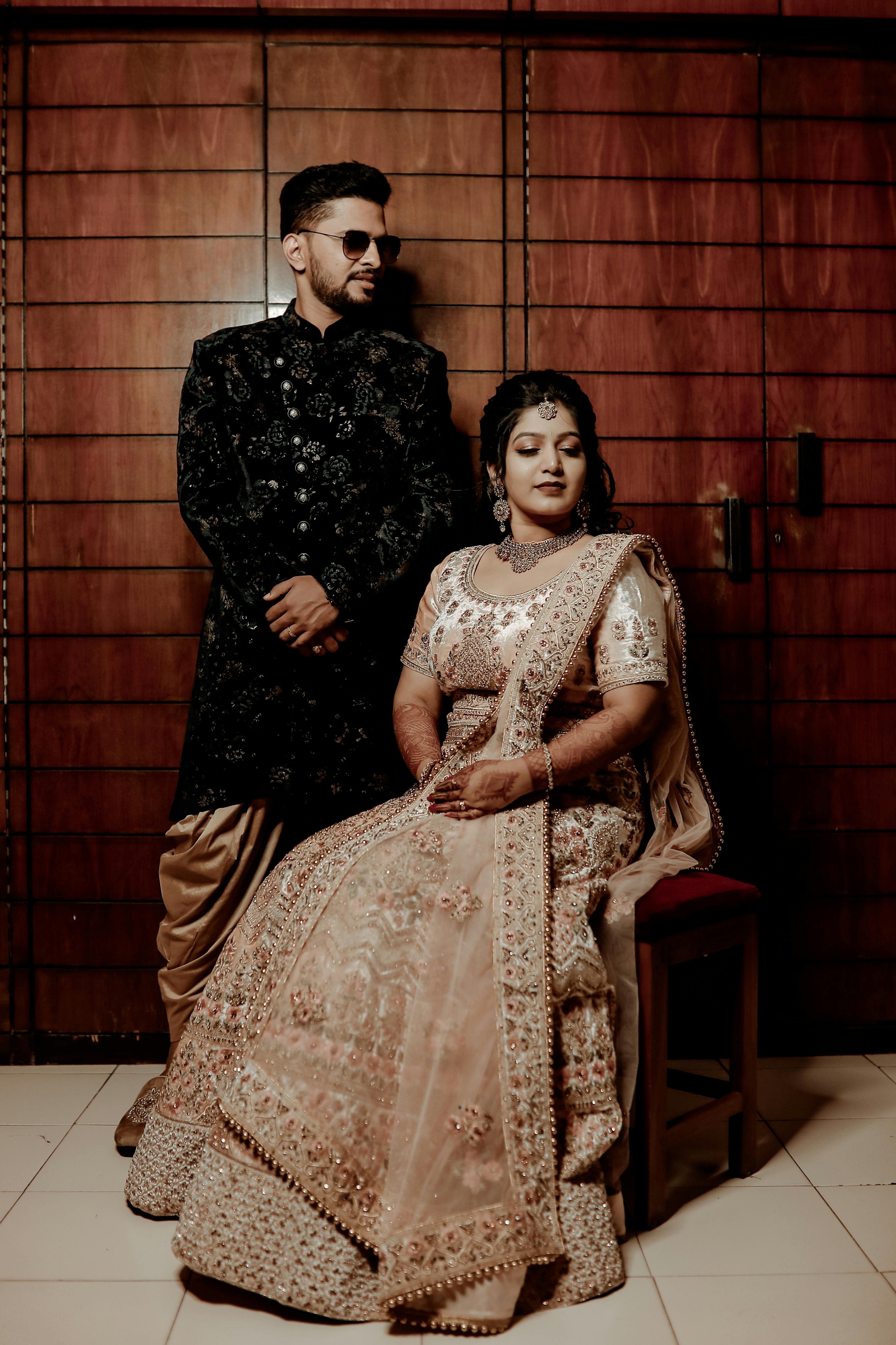 Photo of couple portrait in a romantic pose on wedding day