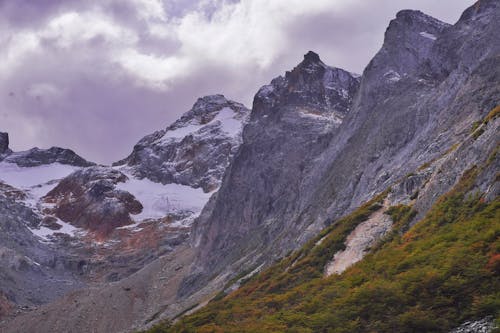 Landscape of a Rocky, Snowcapped Mountain Range 