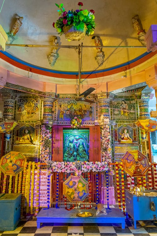 Religious Paintings and Statues in a Hindu Temple