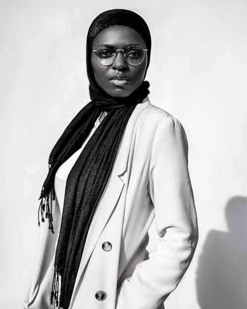 Portrait of a Female Model Wearing Eyeglasses and a Hijab