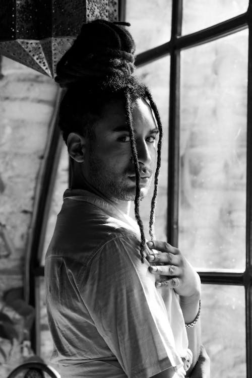 Model with Dreadlocks in Black and White