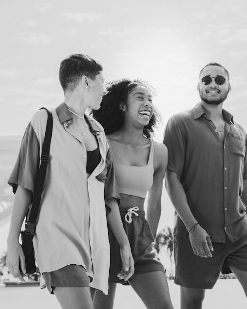 Friends Walking and Smiling 