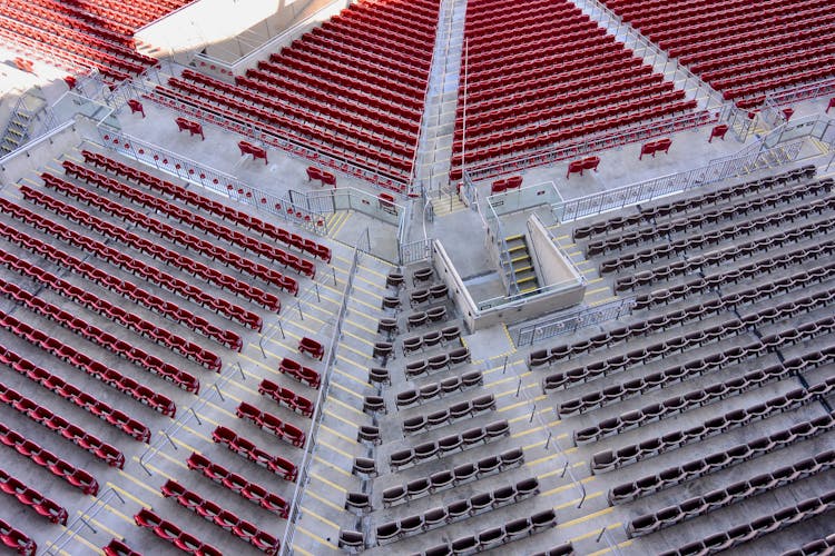 High Angle View Of Empty Seats On A Stadium 