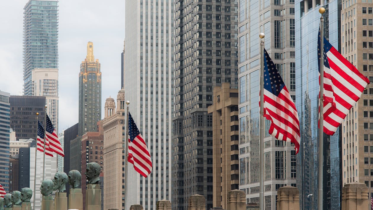 Free stock photo of american flag, architecture, building Stock Photo