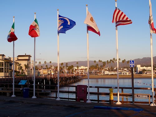 Free Flags on Stearns Wharf Stock Photo