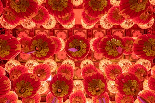 Red Chinese Lanterns on Ceiling